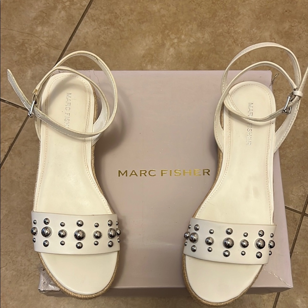 Marc Fisher White Studded Sandals